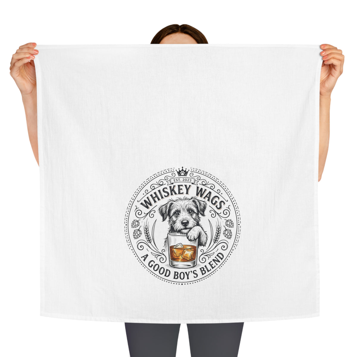 Tea Towel — "Whiskey Wags: A Good Boy's Blend" Dog Kitchen Towel