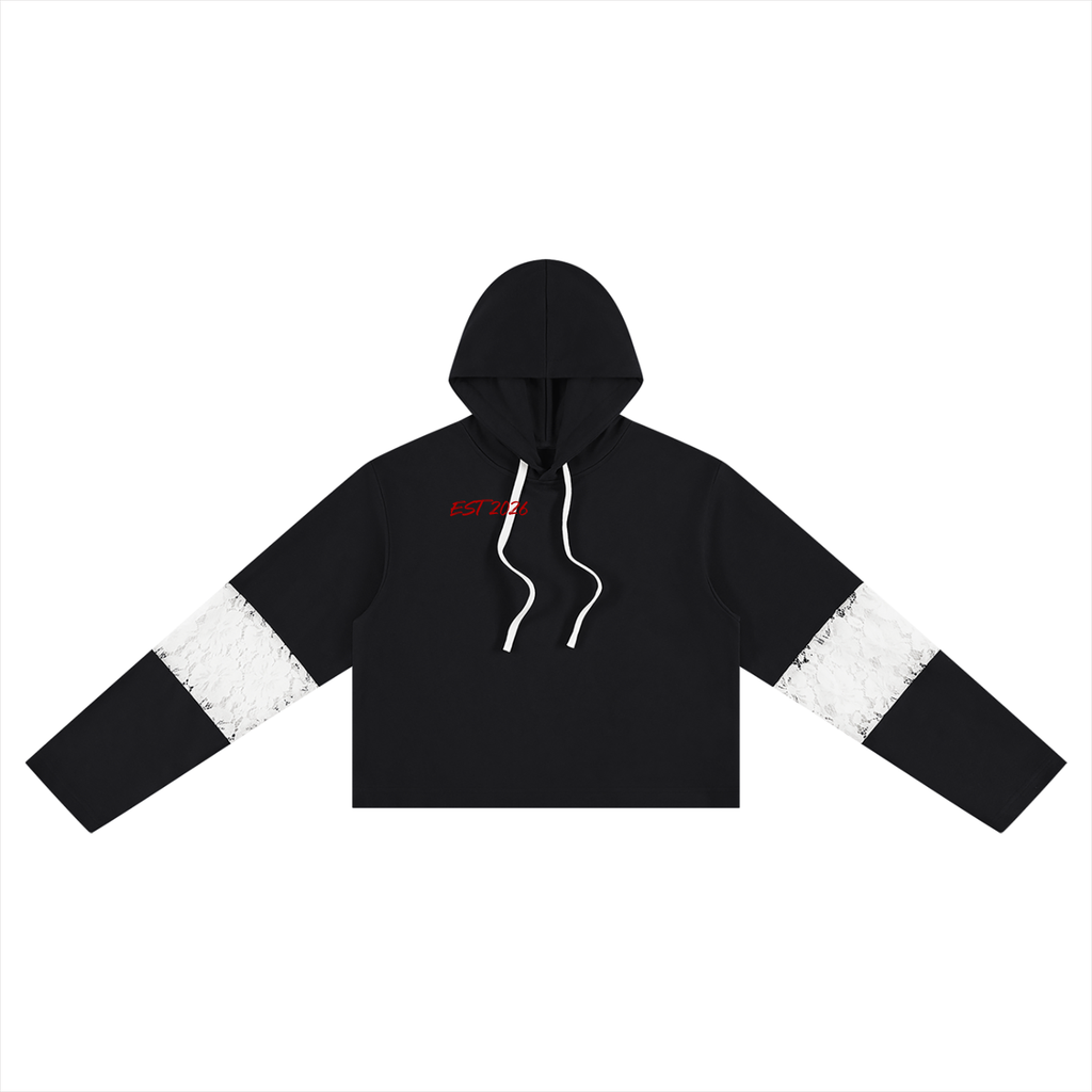 Women’s Cropped Lace-Panel Hoodie
