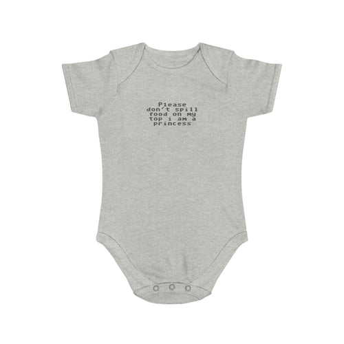 EST 2026 Baby Girl Bodysuit — "Please Don't Spill Food On My Top, I Am A Princess"