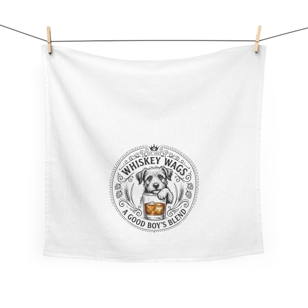 Tea Towel — "Whiskey Wags: A Good Boy's Blend" Dog Kitchen Towel