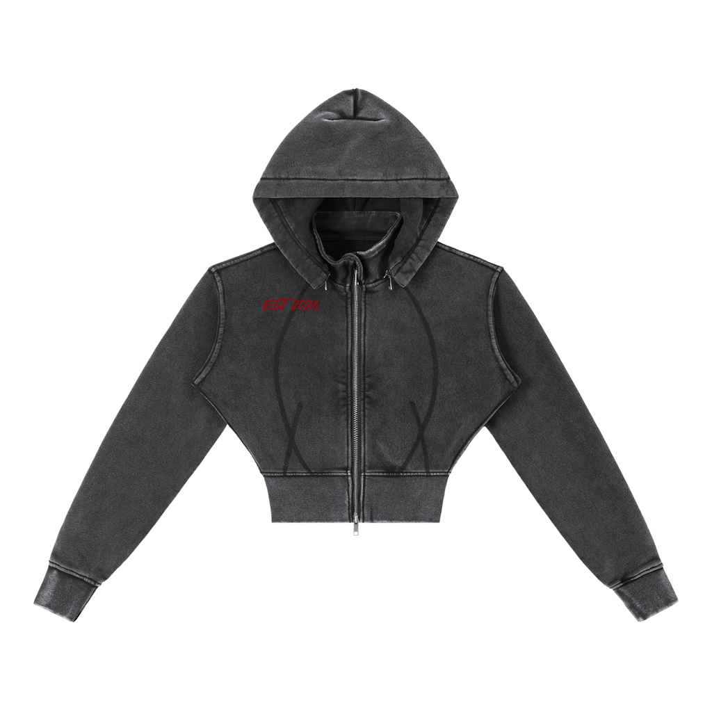 Vintage Washed Cropped Fleece Hoodie