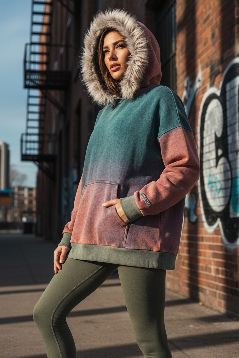 Sun Fade Boxy Detachable Fur Hoodie